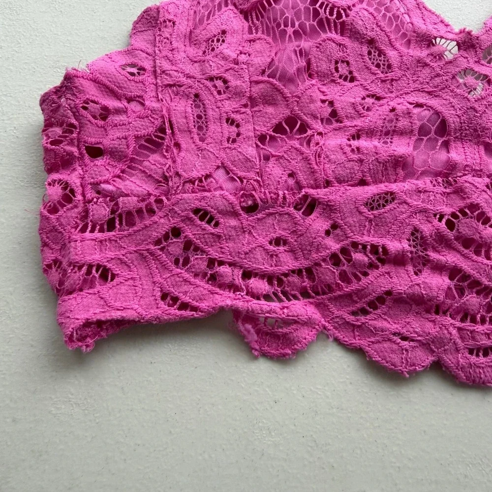 Willow & Root Womens L Magenta Pink Floral Lace Bralette Smocked Adjustable Boho
